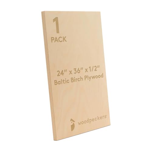 Baltic Birch Plywood 24 x 36 x 1/2 Inch - 12 mm Craft Wood, Pack of 1 B/BB Grade, Stronger Than Basswood Sheets or Balsa Wood, Perfect for Laser, CNC Cutting, Wood Shelves, by Woodpeckers - size: 24" x 36"