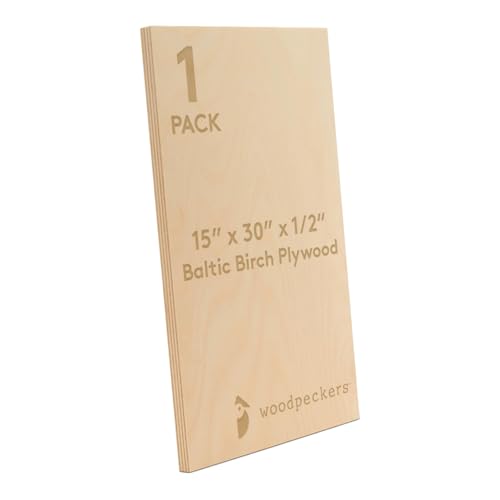 Baltic Birch Plywood 15 x 30 x 1/2 Inch - 12 mm Craft Wood, Pack of 1 B/BB Grade, Stronger Than Basswood Sheets or Balsa Wood, Perfect for Laser, CNC Cutting, Wood Shelves, by Woodpeckers - size: 15" x 30"