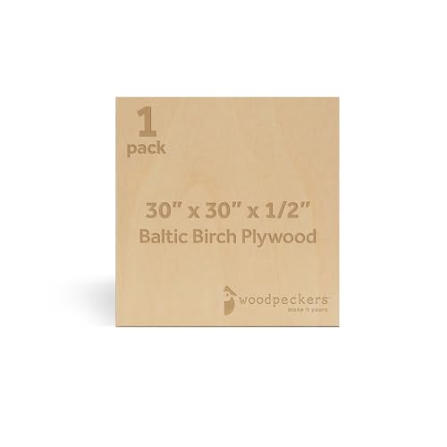 Baltic Birch Plywood 12 mm, 1/2 Inch Craft Wood, B/BB Grade, Stronger Than Basswood Sheets or Balsa Wood, Perfect for Laser, CNC Cutting, Wood Burning, by Woodpeckers (1, 30" x 30") - size: 30" x 30"
