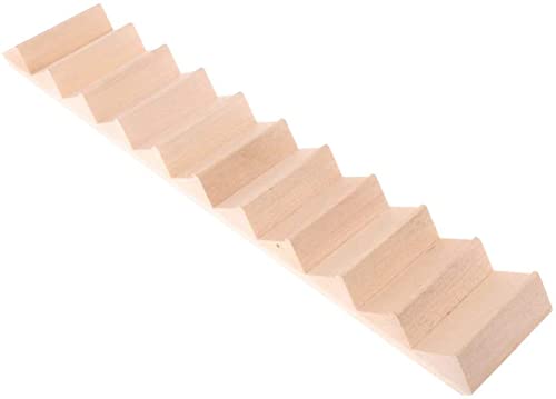 Miniature Stairs 1:12 Scale Dollhouse Furniture Wooden Handrail DIY Unpainted Staircase Dollhouse Accessories Pre-Assembled Steps Model (No-Handrail) - style: No-Handrail