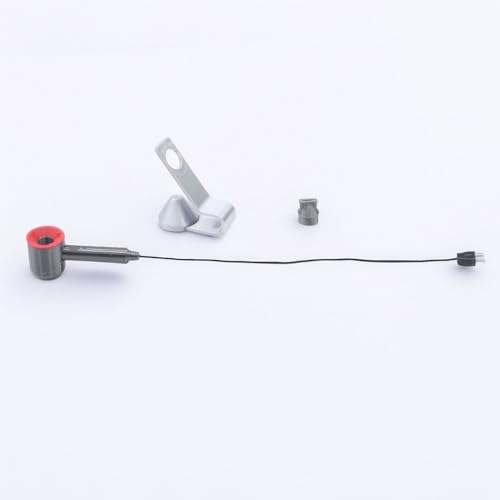 1:12 Scale Miniature Hair Dryer Set w/Stand, Nozzle: Realistic Model for Dollhouse Bathroom, Bedroom Vanity, Hair Salon, Adult Collector (Red) - color: Red