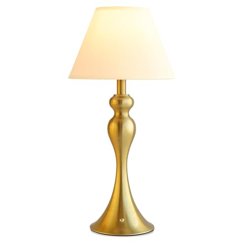 Mr.White Rechargeable Cordless Table Lamp with E26 LED Bulb, 5200mAh Battery Operated Portable Table Light with Fabric Shade, for Patio Restaurant Kitchen Bedside Living Room (Gold) - color: 18.1" Gold (1 Pack)