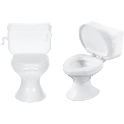 2Pcs Mini Toilet Seat Dollhouse Furniture Miniature Classic Bathroom Toilet Tiny Cake Topper Bathroom Furniture Dollhouse Accessories (White) - color: White