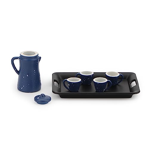 Dollhouse Miniature Spotted Coffee Pot with 4 Cups and Tray Kitchen Accessories 1:12 Scale Appliance Model Japanese Model Dollhouse Ornament Accessories (Blue) - color: Blue