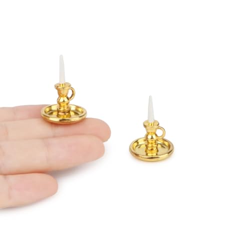 Dollhouse Miniature Candlesticks 3 PCS Candle Holder Set 1/12 Scale Vintage Candles Doll House Desk Ornament Accessories with Metal Round Base for for Fairy Garden (Mixed Color) - color: Mixed Color