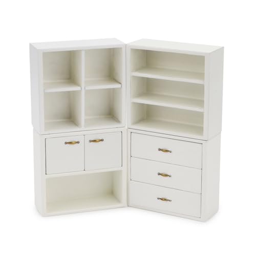 Dollhouse Miniature Furniture Set 4PCS Wooden Cabinet Cupboard 1:12 Dollhouse Various Styles DIY Freely Combinable Furniture Kit Kitchen Bedroom Living Room Display Ornaments (White) - style: White
