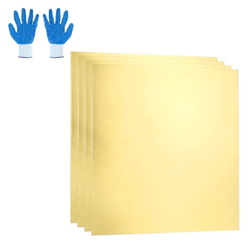 MECCANIXITY Brass Sheet, 0.8" X 0.8" 26 Gauge(0.4mm) Thickness H62 Brass Metal Plates Thin Metal Sheets with Gloves for Craft DIY Model Jewelry Electrical Repair Industrial, Pack of 4, Gold - size: 0.8" x 0.8" 26 Gauge(0.4mm)