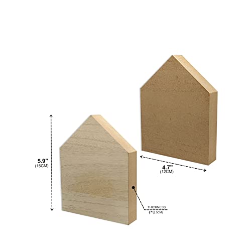 6 Inch 4 Pieces Unfinished Wooden House Shaped Blocks for Crafts Blank Wood House Freestanding Mother's Day Memorial Sign，1 Inch Thick MDF (Pack of 4) - size: 6 in (Pack of 4)