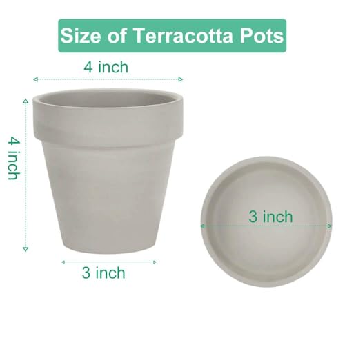 vensovo 4 Inch Grey Terracotta & Clay Pots with Saucer, 6 Pack - color: Gray