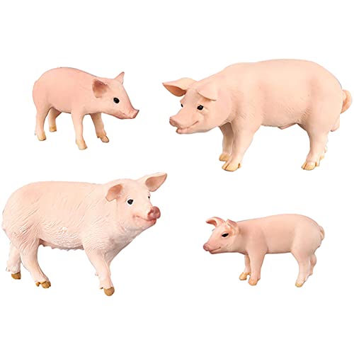 BLAPNK 4 Pcs Realistic Farm Pig Animals Model Figure Toy Set, Barn Farm Pig Family Figurines Collection Playset Preschool Science Educational Learn Cognitive Props
