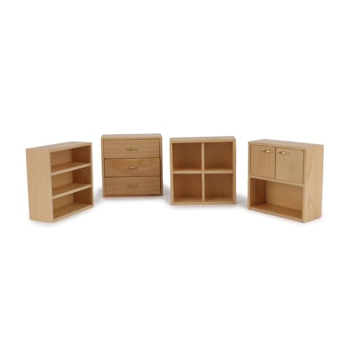 Dollhouse Miniature Furniture Set 4PCS Wooden Cabinet Cupboard 1:12 Dollhouse Various Styles Decoration DIY Freely Combinable Furniture Kit Kitchen Bedroom Living Room Display Ornaments (Wood) - style: Wood