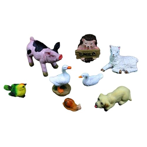Miniature Garden Animals Ornament Set, 8 Pieces with Pig, Sheep, Dog, Duck, Bird, Snail Figurines, Decorative Outdoor Lawn Decor - color: 8 Pcs Animals Set