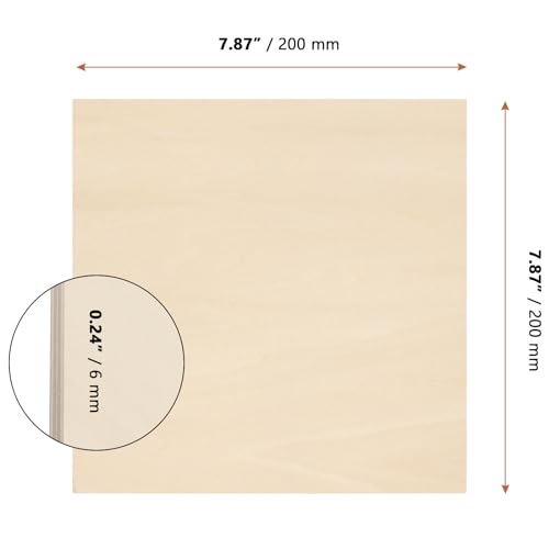 LEXININ 12 PCS 7.87 x 7.87 Inch Basswood Plywood Sheets, 1/4 Inch Unfinished Square Plywood Sheets Boards, 6mm Craft Wood Sheet for DIY Crafts, Painting, Drawing