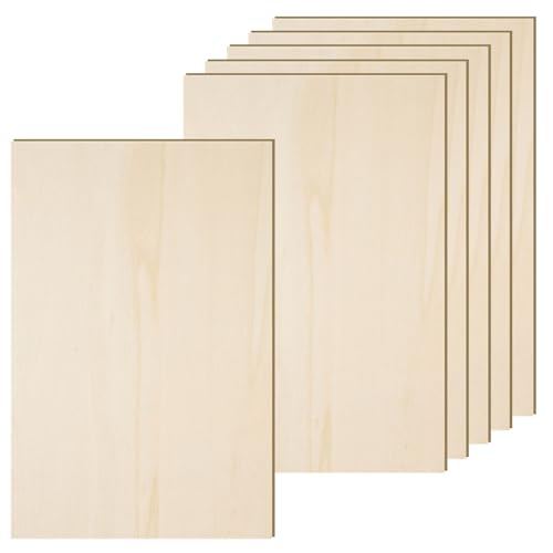 6 Pack 10.7 x 7 x 1/4 Inch-6mm Thick Basswood Sheets for Crafts Unfinished Plywood Sheets Rectangular Wood Panel Boards for DIY Laser Project, Wood Burning, Engraving, Architectural Models, Staining - size: 10.7 x 7 x 1/4 Inch