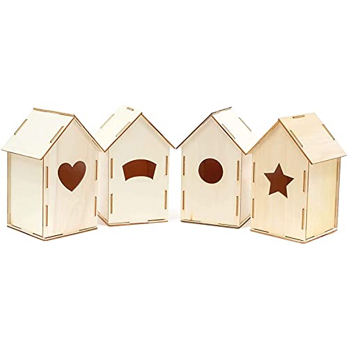 Bright Creations Mini Wood Bird Houses for DIY Crafts (4 Designs, 8 Count) - Mini Birdhouses for Crafts