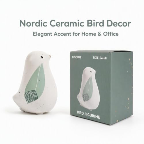 Ceramic Bird Figurine White Green Leaf Bird Statue Tabletop Decor 3.3 Inch - color: Small Bird