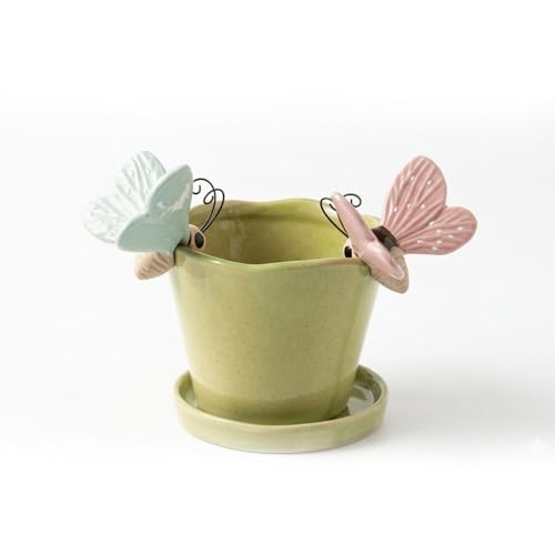 Elanze Designs Ceramic Butterfly Pot Huggers, Decorative Garden Planter Hanger Accents with Pastel Design, Plant Decor for Flower Pots, Planters, or Indoor Outdoor Display, Set of 2