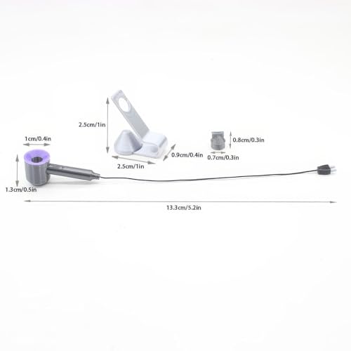 1:12 Scale Miniature Hair Dryer Set w/Stand, Nozzle: Realistic Model for Dollhouse Bathroom, Bedroom Vanity, Hair Salon, Adult Collector (Purple) - color: Purple