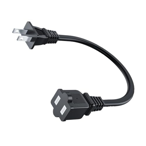 1ft 2-Prong Power Extension Cord Black, 1-Pack NEMA 1-15P to 1-15R - style: Normal Plug-1PACK