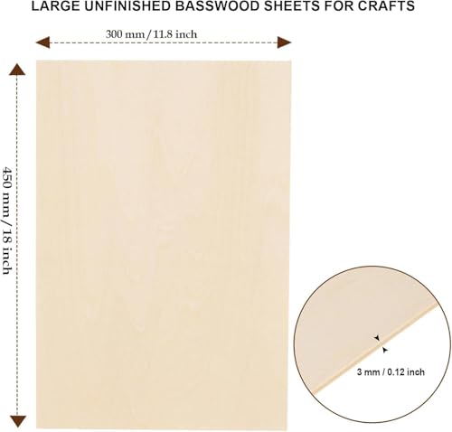 36 Pack Basswood Sheets for Crafts 12"x18"x1/8", 3mm Thick Plywood Sheets Board for Craft, Unfinished Wood Sheet for Laser Cutting & Engraving, Wood Burining, Painting, Staining，Architectural Model - size: 12"x18"x1/8"