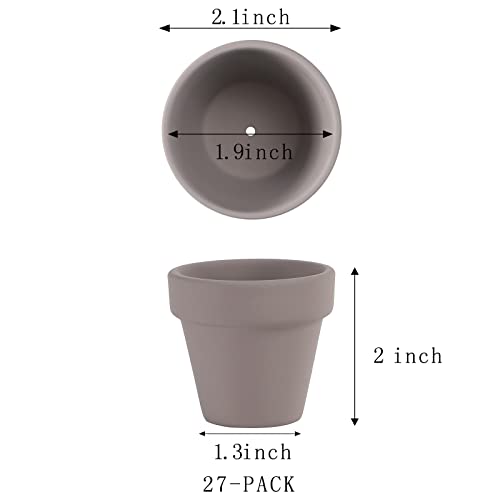 Fcacti 27 Pcs Small Mini Grey Clay Pots 2.1'' Terracotta Pot Clay Ceramic Pottery Planter Cactus Flower Pots Succulent Nursery Pots- Great for Window Boxes, Cactus, Plants, Crafts, Wedding Favors - color: Gray