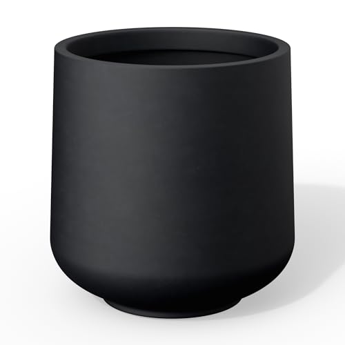 Kante Large Round Curved Black Concrete Planter 16.5" Dia, Outdoor - color: Black, size: 15.3" D