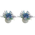 Small Artificial Blue Rose Potted Plant, 2 Pcs Mini Faux Decor - color: 2pcs Blue