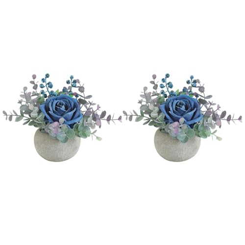 Small Artificial Blue Rose Potted Plant, 2 Pcs Mini Faux Decor - color: 2pcs Blue