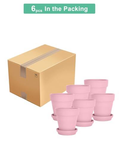 vensovo 4 Inch Peach Pink Terracotta & Clay Pots with Saucer, 6 Pack - color: Peach Pink