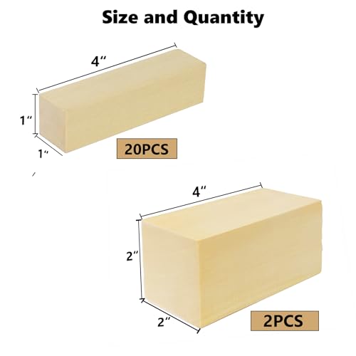 Ninekong 9PCS Basswood Carving Blocks with 2 Sizes，Whittling Wood Carving Kit,Soft Basswood for Carving(4"x1"x1",4"x2"x2") - size: 9 pieces 1x1x4/2x2x4 inch