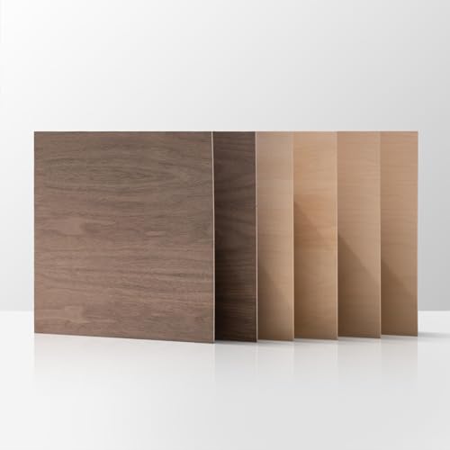 ROBOTIME 6-Pack Laser Wood Sheets | 1/8" & 12 x 12" Basswood + Walnut + Birch - 3mm Plywood for Laser Cutting, Engraving & Pyrography - color: Basswood+Walnut+Birch, size: 1/8" x 12" x 12"-6 Pack