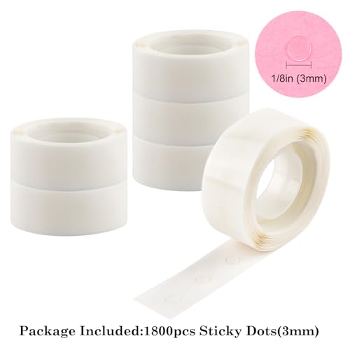 Briartw 1800 Pcs 1/8in (3mm) Clear Mini Glue Point Dots,6 Roll Double Sided Self-Adhesive Dots Stickers for Craft,Ultra Thin Adhesive Dots,Permanent Sticky DIY Craft Dots,for Small Embellishments - size: 1/8in (3mm)