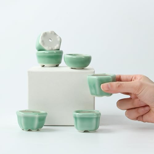 Bonsai Planter 1.8 inch (4.5cm) Mini Succulent Glazed Pots Set of 18 Green - color: Green