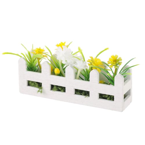 Artificial Flower Set Wooden Picket Fence Planter Box Fake Floral Ornament Micro Landscape Desk Decor for Women Adult (1C) - color: 1c