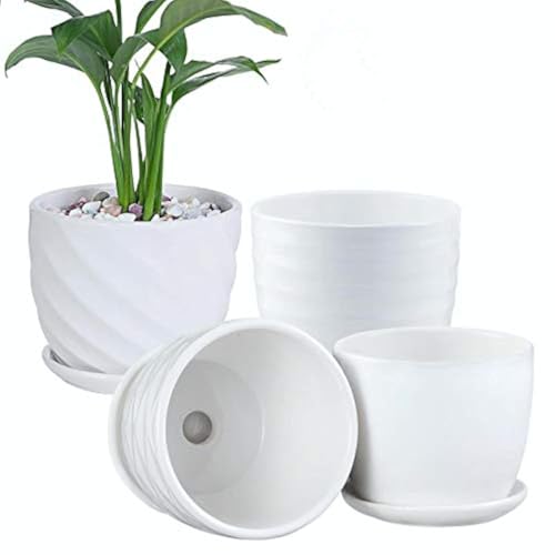 sietpoek 4.7” Ceramic Plant Pots with Drainage and Saucer 4PCs White - size: 4.7 Inch