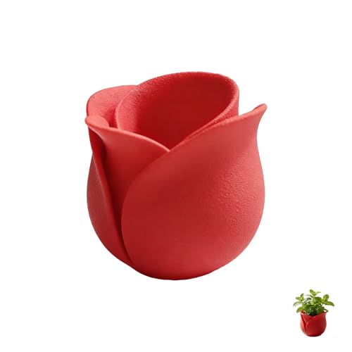 AGLOO Rose-Shaped Succulent Pots – Mini Flower Pots Tiny Planters for Desk Decor,3D Printed Small Cactus Pot for Office or Home, (Set of 2)