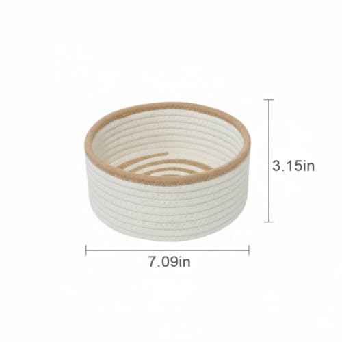 danpinera Set of 3 Small Woven Baskets, Mini Round Storage Baskets for Organizing, Decorative Boho Rope Baskets for Bathroom, Nursery, Desk, Tiny Bin for Makeup, Jewelry, Small Items, White & Jute