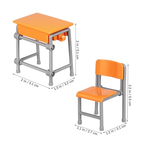 Toddmomy Dollhouse Desk and Chair Set 4 Miniature School Desks and 4 Chairs Mini House Furniture for Dollhouse School Model Classroom Decor Office Display Tiny Furniture Miniatures