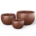 Kante Set of 3 Rusty Concrete Bowl Planters 19.9" 15.7" 11.8" Dia - color: Rusty, size: 19.9"D + 15.7"D + 11.8"D