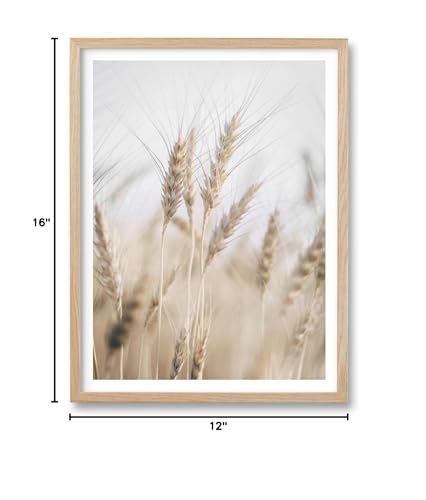 HesenDot Farmhouse Wheat Field Natural OAK Wood Framed Wall Art, 12x16in - color: Framed Harvest of Wheat