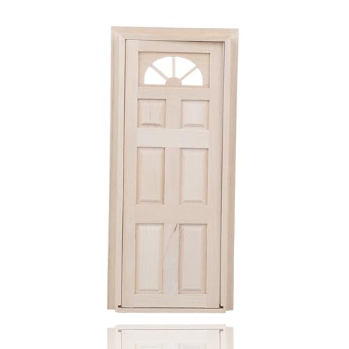Miniature Dolls House Front Door Wooden Door Window Frame Toy Accessory, Quality Birch Material, DIY Craft Decor for Dollhouse (Six-Frame Door)
