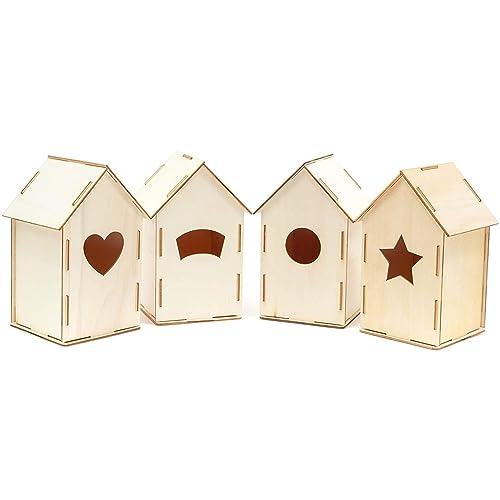 Bright Creations Mini Wood Bird Houses for DIY Crafts (4 Designs, 8 Count) - Mini Birdhouses for Crafts