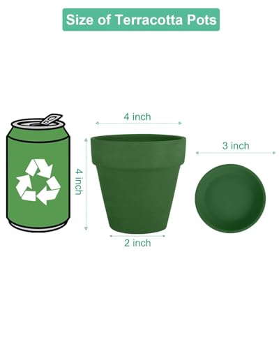 vensovo 4 Inch Small Green Terracotta Plant Pots with Saucer - 6 Pack Clay Flowerpots with Drainage, Great for Indoor Outdoor Plants, Crafts, Wedding Favor - color: Green