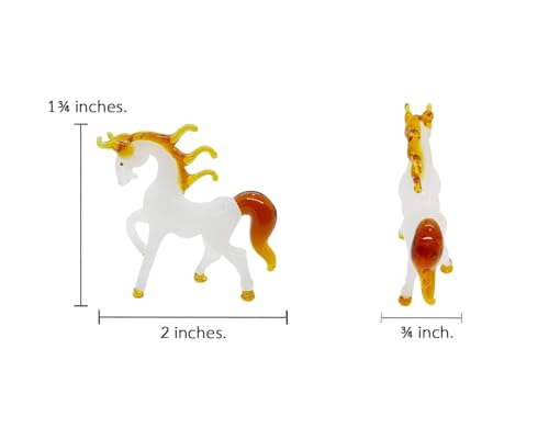 WitnyStore Tiny 1¾" High White Brown Walking Horse Figurine - Miniature Hand Blown Painted Glass Horses Stallion Mare Foal Pony Small Crystal Animals Decorative Collectible Figures Décor Gifts