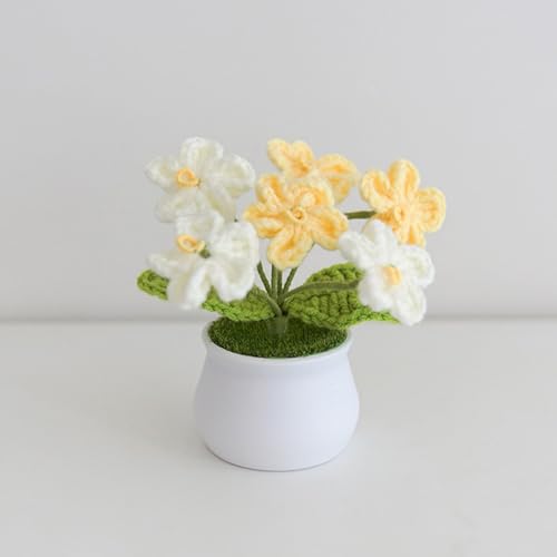Crochet Flowers Cute Potted Flower, Handmade Knitting Myosotis Flower - color: Gradient Yellow