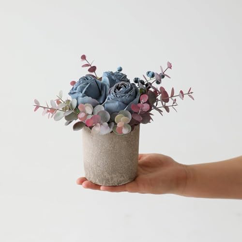 Artificial Burnt Blue Rose Potted Plant, 2 Pcs Mini Faux Decor - color: 2pcs Burnt Blue