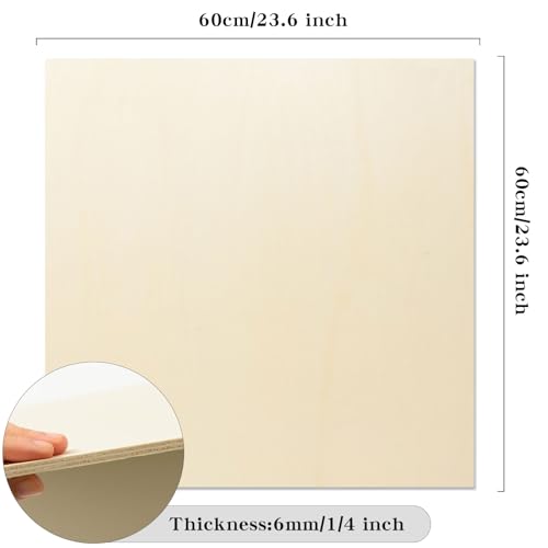 6 Pack 24 x 24 x 1/4 Inch-6mm Thick Basswood Sheets for Crafts - Unfinished Plywood Boards Square for DIY Laser Projects, Wood Burning, Engraving, Staining, Architectural Model - size: 24 x 24 x 1/4 Inch