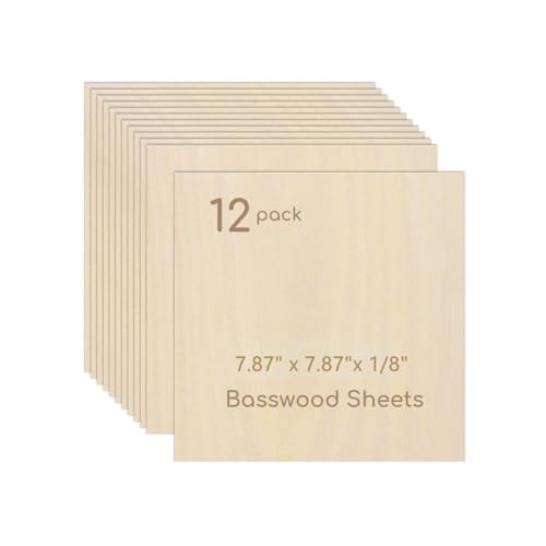12 Pack Plywood Sheets, 7.87" x 7.87"x 1/8" Basswood Sheets - color: 12 Pack, size: 7.87" x 7.87"x 1/8"