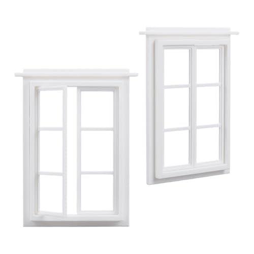 OLYCRAFT 2 Pack Miniature Window Frame 1:12 Scale White Plastic Mini House Window Rectangle Minihouse Windows Plastic 6 Panes Miniature Windows Ornament for Craft Projects and Model Building