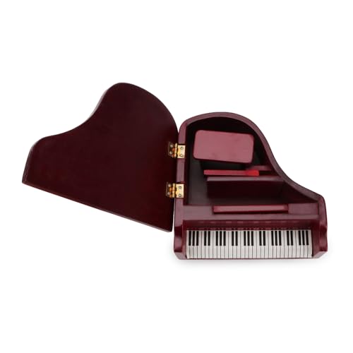 Miniature Piano for Dollhouse Furniture Upright Grand Piano with Stool Instrument 1 12 Ornament Artificial House Scene Accessories Desktop Decoration (Red) - style: Red